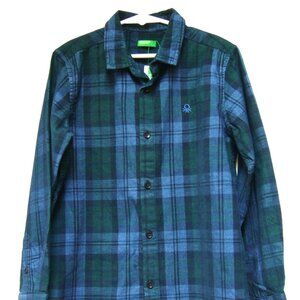 New  United Colors of Benetton Boys Plaid Shirt Sz M